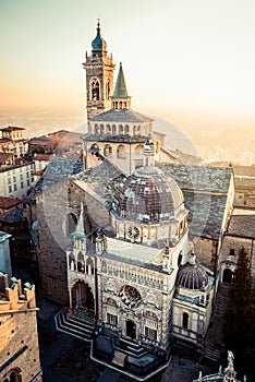 Bergamo Alta old town at sunset - S.Maria Maggiore Piazza Vecchia - Lombardy Italy