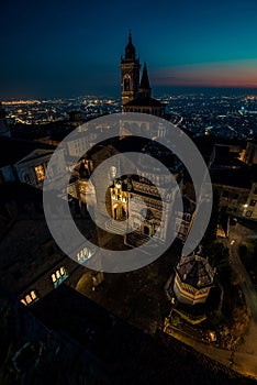 Bergamo Alta old town at sunset - S.Maria Maggiore Piazza Vecchia - Lombardy Italy