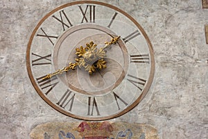 Bergamo clock tower of Torre Dell`Orologio. Upper town of Bergamo, Italy
