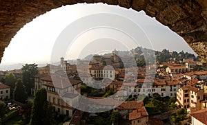 Bergamo high town seen from the tower of the Campanone