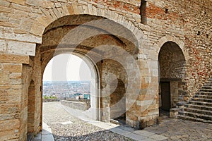 Bergamo, Italy - August 18, 2017: Bergamo view from the Porta di San Giacomo in Citt Alta.