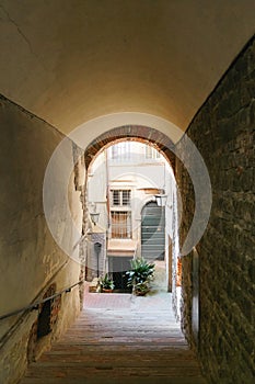 Bergamo, Italy - August 18, 2017: Patio of the old apartment building.