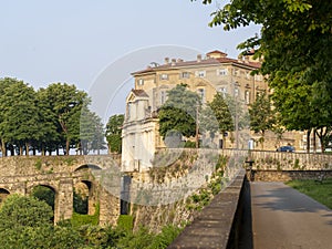 Bergamo, Italy. The old town. Landscape at the ancient gate Porta San Giacomo and the Venetian walls, an Unesco World Heritage