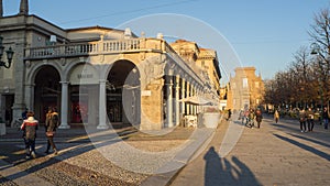 Bergamo, Italy. View of the city center along the most famous pedestrian way called Il Sentierone during Christmas time