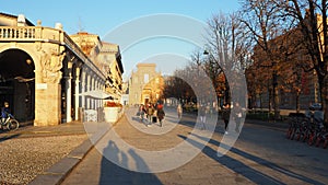 Bergamo, Italy. View of the city center along the most famous pedestrian way called Il Sentierone during Christmas time