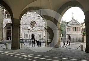 BERGAMO, LOMBARDY, ITALY - November 05, 2019 Basilica of Santa Maria Maggiore, Capella Colleoni and baptistery in Citta