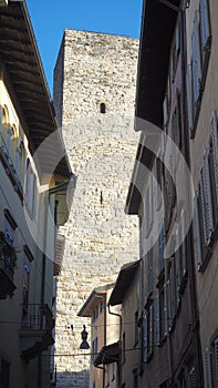 Bergamo - Old city.  The historic Gombito tower is located in the upper part of the city of Bergamo