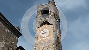 Bergamo - old city. Landscape on the the ancient Administration Headquarter called Palazzo della Ragione and the clock tower calle