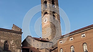 Bergamo - Old city. Landscape on the ancient Administration Headquarter and the clock tower