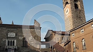 Bergamo - Old city. Landscape on the ancient Administration Headquarter and the clock tower