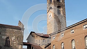 Bergamo - Old city. Landscape on the ancient Administration Headquarter and the clock tower