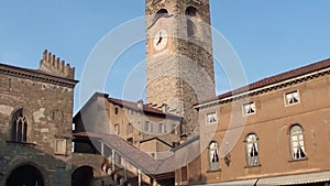 Bergamo - Old city. Landscape on the ancient Administration Headquarter and the clock tower