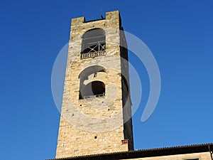 Bergamo - Old city. Landscape on the clock tower called Il Campanone