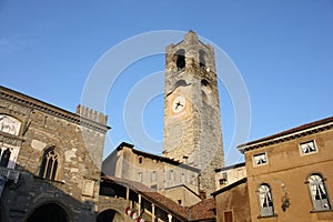 Bergamo - Old city. Landscape on the clock tower called Il Campanone