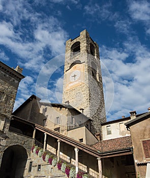 Bergamo - Old city. Landscape on the clock tower called Il Campanone