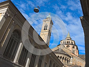 Bergamo - Old city. One of the beautiful city in Italy. Lombardia. The bell tower and the dome of the Cathedral called Santa Maria