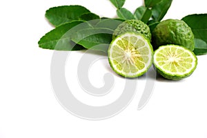 Bergamot fruit and Kaffir lime isolated on a white