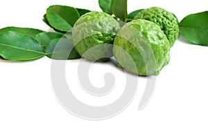 Bergamot fruit and Kaffir lime isolated on a white