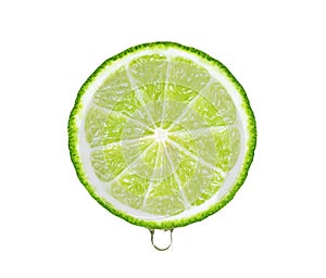 Bergamot or kaffir slice  with drop of water on white background