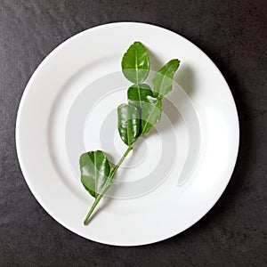 Bergamot leaves in the plate