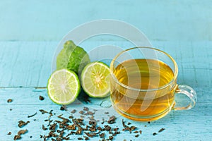 Bergamot tea or Earl Grey tea in transparent cup.