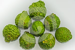 Bergamot on the white background. Citrus bergamia, the bergamot orange is a fragrant citrus with a yellow