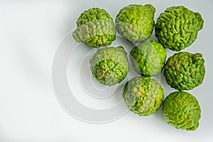 Bergamot on the white background. Citrus bergamia, the bergamot orange is a fragrant citrus with a yellow or green color