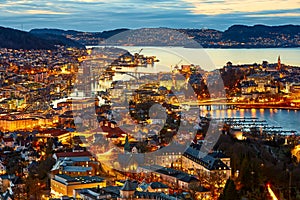 Bergen city at dusk