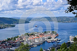 Bergen city view from Mount Floyen, Norway