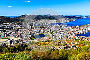 Bergen: colored buildings, lake and harbor