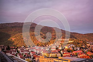 Bergen with colorful sunset in Norway, UNESCO World Heritage Site