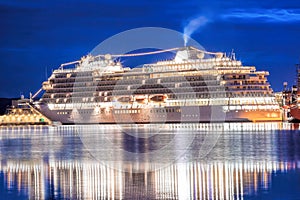 Bergen harbor with cruise ship in Norway, UNESCO World Heritage Site