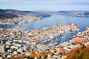 Bergen harbour aerial view