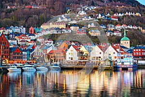 Bergen havn at sunset