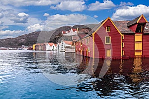 Bergen, Norway. Typical harbor houses at the Wharf of Skuteviksbrygge.