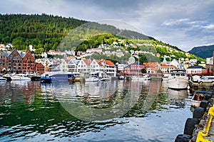 Bergen, Norway. View of historical buildings in Bryggen- Hanseatic wharf in Bergen, Norway. UNESCO World Heritage Site. Artistic