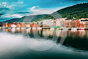 Bergen, Norway. View Of Historical Buildings Houses In Bryggen - Hanseatic Wharf In Bergen, Norway.