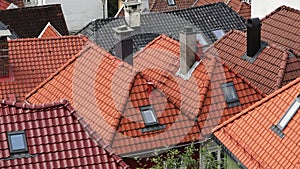 Bergen is the second-largest city in Norway. The view from the height of bird flight. Wooden houses and tiled roofs