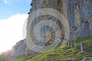 Berggasthaus Aescher Wildkirchli on the Ebenalp in Appenzell Switzerland photo