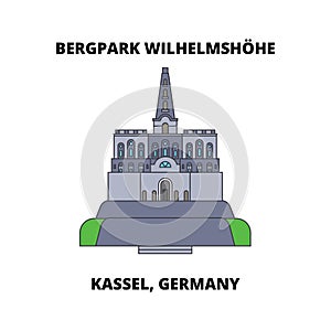 Bergpark Wilhelmshohe, Kassel, Germany line icon, vector illustration. Bergpark Wilhelmshohe, Kassel, Germany flat