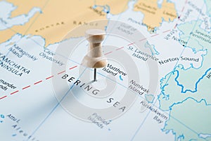 Bering Sea on a map photo