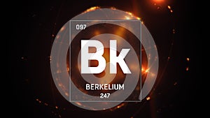 Berkelium as Element 97 of the Periodic Table 3D illustration on orange background