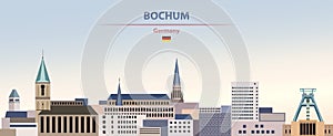 Vector illustration of Bochum abstract city skyline on colorful gradient beautiful day sky background with flag of Germany