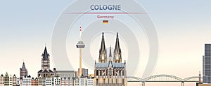 Vector poster of Cologne city skyline on colorful gradient beautiful day sky background with flag of Germany