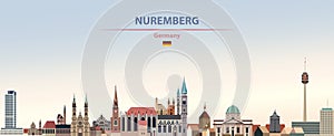 Vector illustration of Nuremberg city skyline on colorful gradient beautiful day sky background with flag of Germany photo