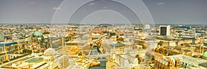 Berlin aerial view from drone, Germany. Skyscrapers, buildings and river on a summer day