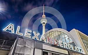 Berlin Alexanderplatz with TV tower at night, Germany