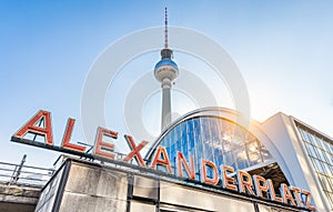 Berlin Alexanderplatz with TV tower at sunset, Germany