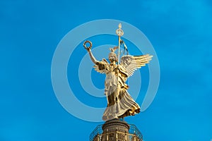 Berlin, Angel of Berlin, Victory Column, Siegessaeule, Germany. Winged golden Angel.