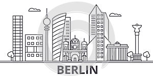 Berlin architecture line skyline illustration. Linear vector cityscape with famous landmarks, city sights, design icons